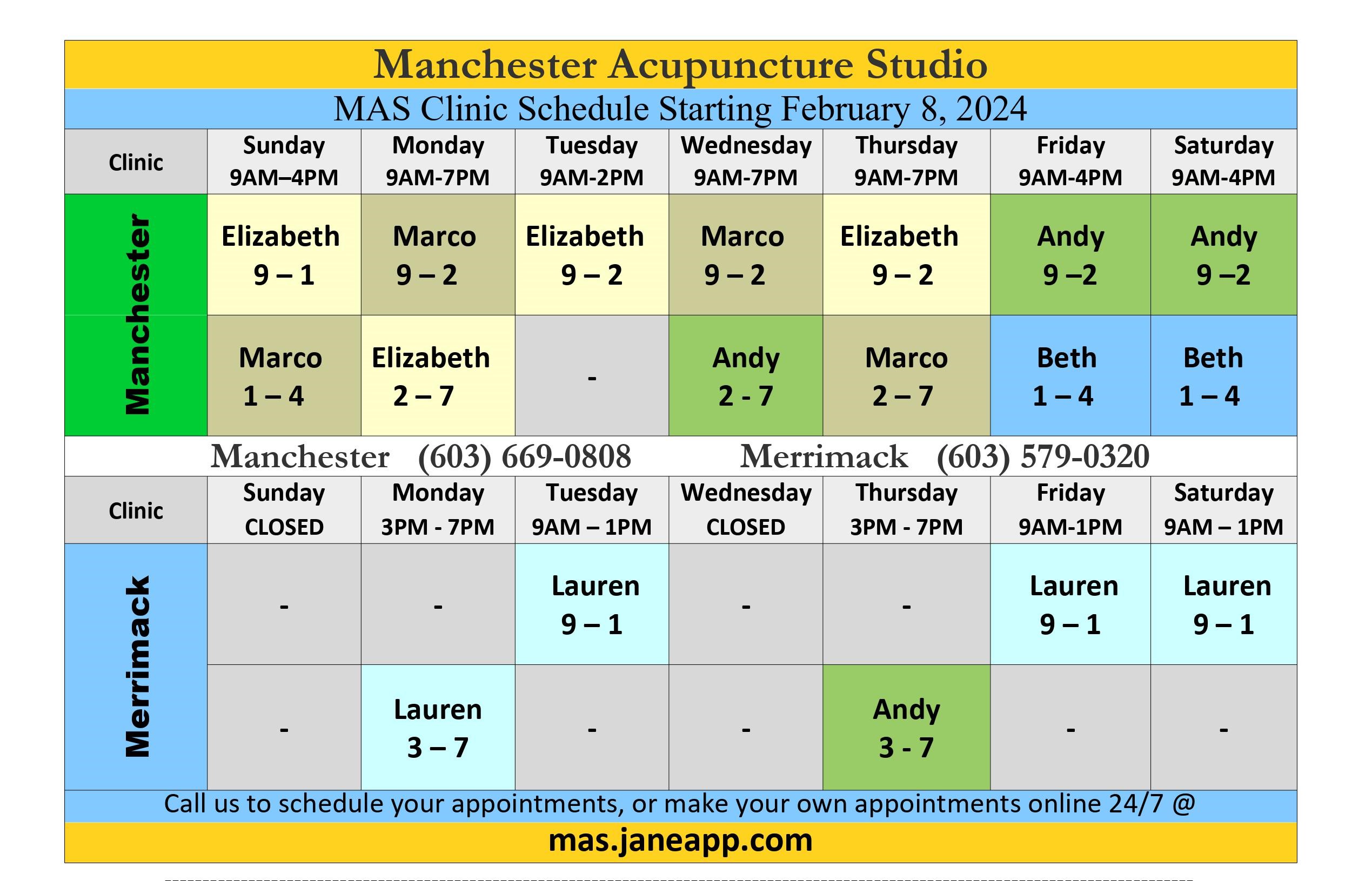 Handout MAS Clinic Schedule Merrimack Updated